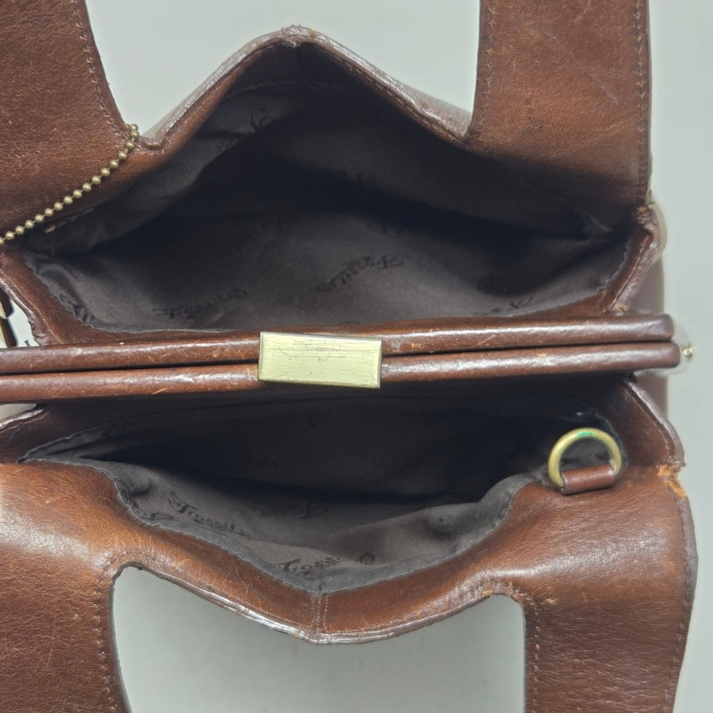 Fossil 1954 Vintage Brown Leather Handbag Frame Top Tote Bag 75082 - Picture 9 of 13